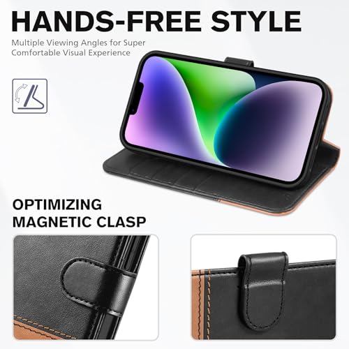 TUCCH Wallet Case for iPhone 14 (6.1") 2022, Flip Stand, Black & Brown by TUCCH - Used condition - Image 4