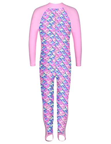Image of TFJH E Girls Long Sleeve One Piece Swimsuit UPF 50+ Front Zipper Rash Guard Stirrup for Beach