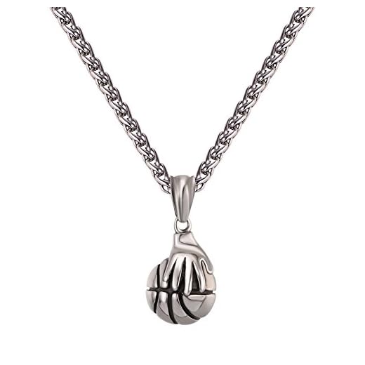 U7 Collier Spotif Homme Bijoux en Acier Inoxydable 316L Chaîne avec Pendentif Main sur Basketball Bijoux de Sport pour Garçon (Argenté)
