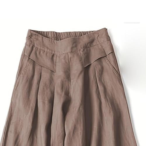 Women's Drawstring Elastic Waist Linen Blend Pants Loose Fit Palazzo Pants Beach Wide Leg Trouser with Pockets4