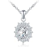 MICSAVI Collar Mujer Plata de Ley 925 con Zirconia Cúbica Piedra, Colgante Ovalado/Redondo/Corazón/Flor/Gota/Cuadrado Collares Joyas Regalos para Novia Esposa Mamá