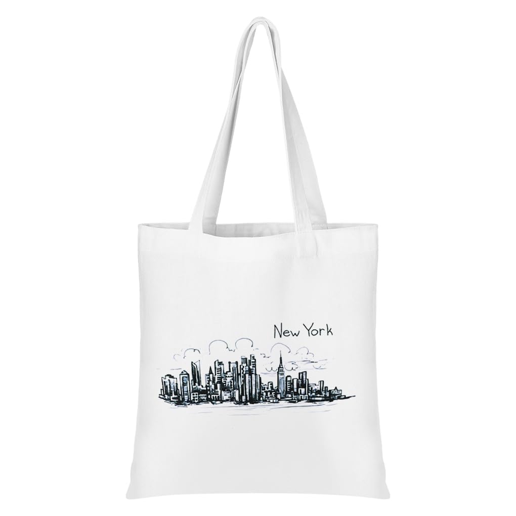 Oyachic New York Canvas Tote Bag Aesthetic City Shoulder Bag for Women Reusable Shopping Tote Bag with Inner Pocket & Zipper Grocery Bag for Beach Gym