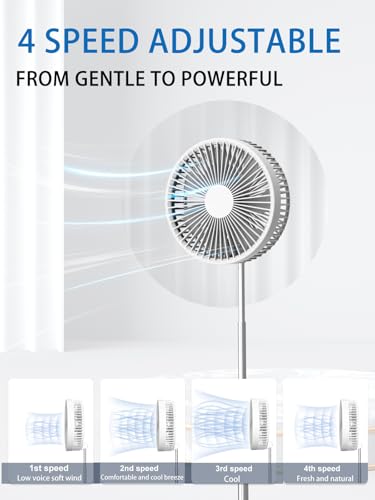 Image of UN UNITEDTIME Oscillating Fan with Remote Control, 7200mAh Rechargeable Battery Operated Travel for Camping, 4 Speed, Timer, Height Adjustment Portable Foldable Fan for Travel, Outdoor, Home (White)