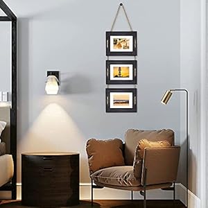 DLQuarts 5×7 Hanging Picture Frames Collage Wall Decor 3 Opening Photo Frames 5×7 Without Mat 35×5 with Mat Rustic Wood 3 Frame Weathered Black