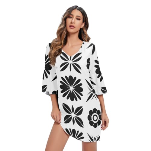 Vestido de gasa con vuelo acampanado y escote en V