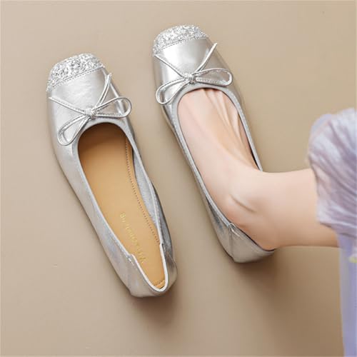 Women's Ballet Flats French Bowknot Squared Toe Shoes Retro Soft Mary Jane Flat Comfort Light Weight Slip-On Dress Shoes3