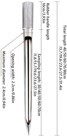 Durable Stainless Steel Soil Sampler Probe Rod - 40-80cm Grain Sampling Tool for Fertilizer & Powder, Ideal for Gardening & Agriculture Use, Efficient Soil Testing Instrument