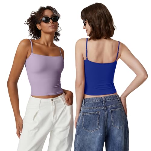 Image of QINSEN Women's Double Lined Basic Tank Top Adjustable Spaghetti Straps Sleeveless Camisole Shirts