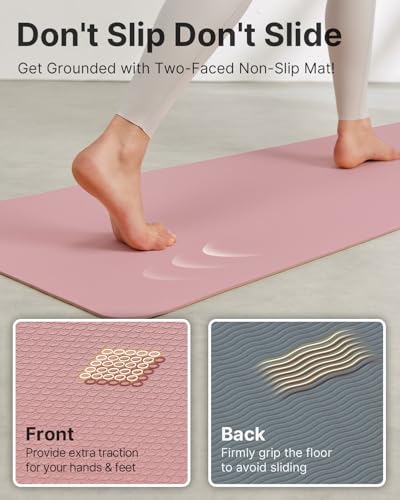 Image of Yoga Mat,Non-Slip TPE Exercise Mat(1 /4 Inch) for Pilates, Fitness & Barefoot Workouts, Home Gym Studio with Strap & Bag