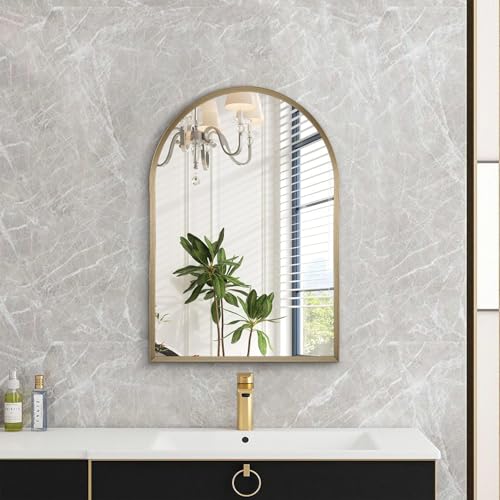 Image of Arch Bathroom Mirror, 20 inchx16 inch Wall Mounted Mirror, Arched Vanity Wall Mirror Metal Frame Home Decor for Bedroom, Entryway, Living Room