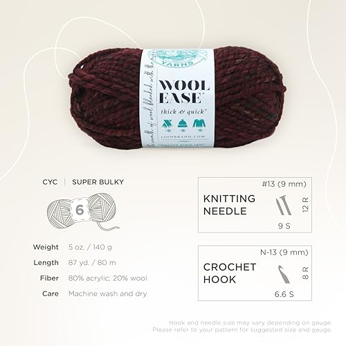 Image of Lion Brand Yarn, Wool-Ease Thick & Quick Yarn, Spiced Apple, Red, 3 Pack | Super Bulky Wool Acrylic Blend Fiber for Soft Hats, Sweaters, Chunky Blankets, Yarn for Crochet, Knitting, Crafts, Weaving