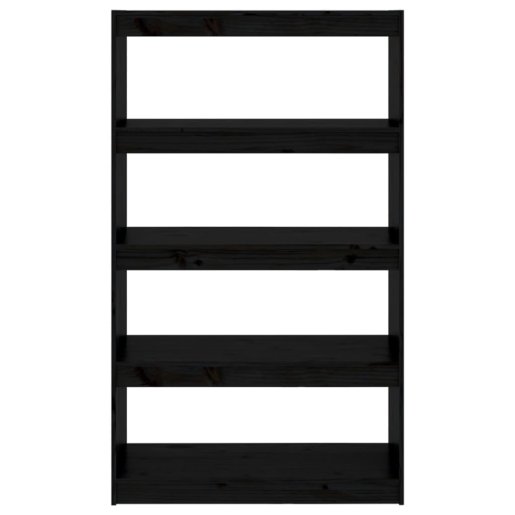 Bücherregal aus massivem Kiefernholz, Schwarz, 80x30x135,5 cm, 4 geräumige Fächer, Raumteiler für Bücher, Zeitschriften und Dekoration, pflegeleicht mit feuchtem Tuch