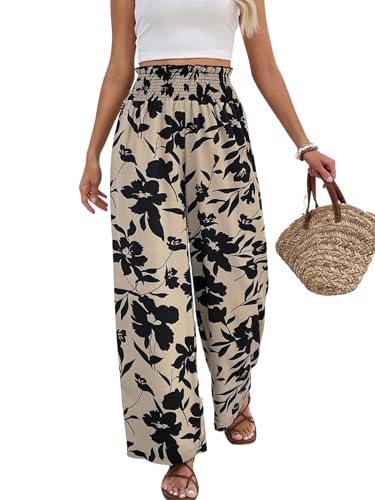 Floerns Women's Floral Wide Leg Pants High Waist Flowy Casual Palazzo Pants with Pocket