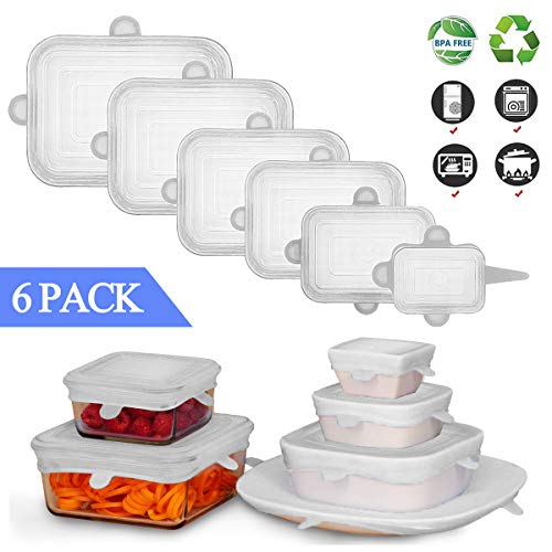 Adpartner Silicone Stretch Lids, NEW Rectangle 6-Pack of Various Sizes Stretchable Silicone Lids