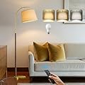 63" Wood Floor Lamp for Living Room Dimmable Standing Lamp with Remote & Foot Switch, 3 Color Temperatures Tall Lamp Mid Century Modern Floor Lamp for Bedroom Office, 9W Bulb Included, Chestnut