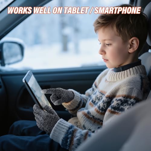 Cooraby Kids Gloves - 2 Pairs Touchscreen Winter Warm Knitted Cashmere Magic Gloves for Boys and Girls4