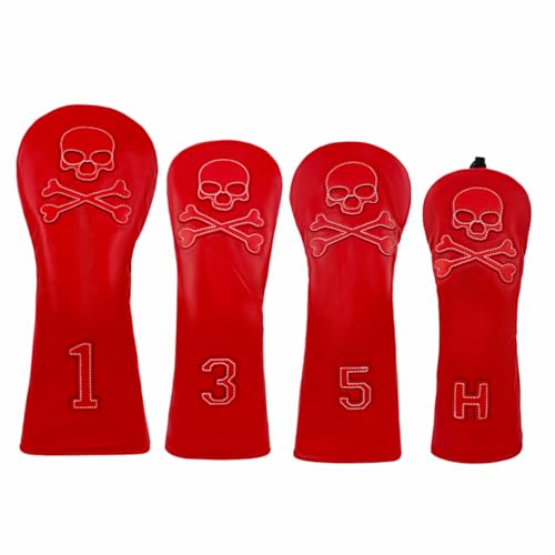 Scott Edward Skull Golf Woods Headcovers Covers for Driver Fairway 1 3 5 H Clubs Set Heads PU Leather Unisex Black Brown