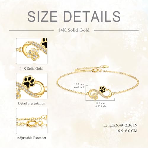 DOVRAN 14K Gold Paw Print Bracelet for Women Real Gold Infinity Bracelet Solid Gold Pet Cat Dog Jewelry Gifts for Her4
