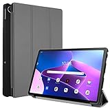 TECHGEAR Hülle Kompatibel mit Lenovo Tab M10 Plus 3. Generation 2022 10,6 Zoll [TB125 / TB128] Ultra Dünn Hülle mit Ständer & Auto Schlaf/Wach Funktion, Slim Pu Leder Smart Hülle, Grau