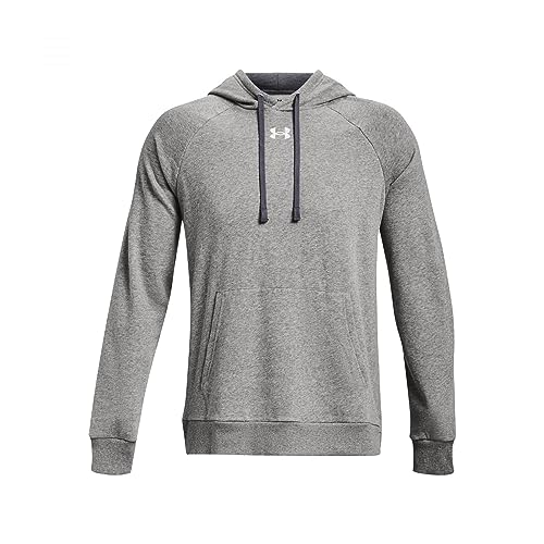 Image of Under Armour mens Rival Fleece Hoodie, (025) Castlerock Light Heather / / White, 4XL
