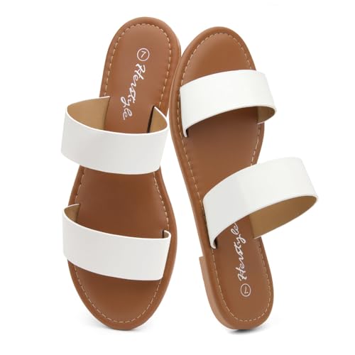 Image of Herstyle Flat Sandals for Women, Double Strap Slide Sandals, Open Toe Slip On, Comfortable Cushioned Footbed Casual Summer Shoes for Daily Wear, Beach, Vacation, Clear Options