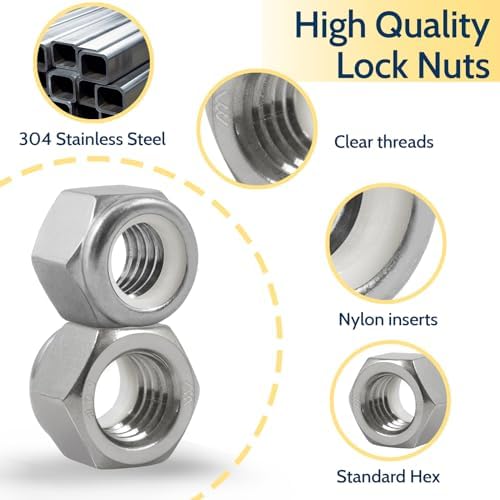 110 Pack 1/4"-20 Inch Lock Nuts,304 (A2-70) Stainless Steel Nylon Insert Locknuts,Standard Inch Thread Nylock Nuts for Bolts