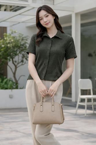 Image of Zilcon Bricks Womens Fashion Crop top for Woman Casual Short Sleeve Shirts for Woman | Women Fashion | Formal Shirts for Women