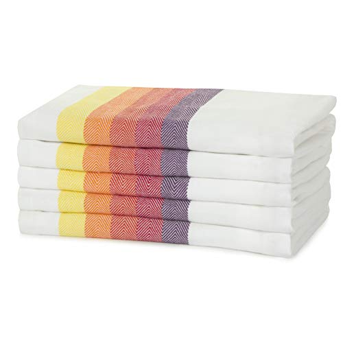 Sticky Toffee 100% Cotton Tea Towel - Multicoloured Orange Herringbone Pattern, Pack of 5 | Kitchen Towel Set | Absorbent, Strong, Quick Dry & Machine Washable | Home & Bathroom Accessories