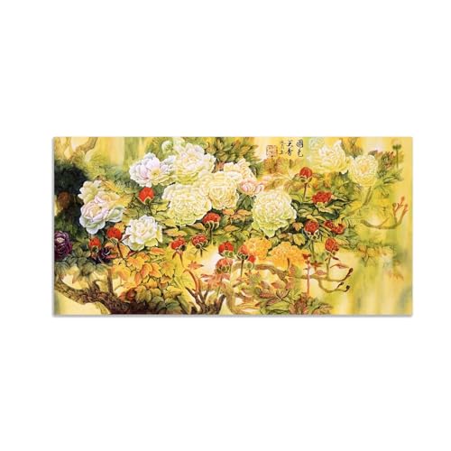 Tableau Chinois Fleur de Pivoine pour Déco Zen de Votre Salon Moderne