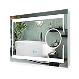 Quavikey® LED Bathroom Mirror Wall Mounted With Lights Magnifier Anti Fog operated by LED Dimmable Switch 800 x 600mm