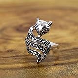 Material: S925 reines Silber WOZUIMEI Chinesischer Ringschmuck S925 Reiner Silberringschmuck Retro Weiblicher Ring Markasit Geist Fuchs Ring Zubehör SchmuckWie gezeigt