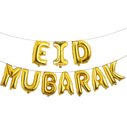 Image of Eid Mubarak Balloon Decoration (Eid Mubarak foil,Paper Banner White Tule Net and Light with Black Green and White Balloons)