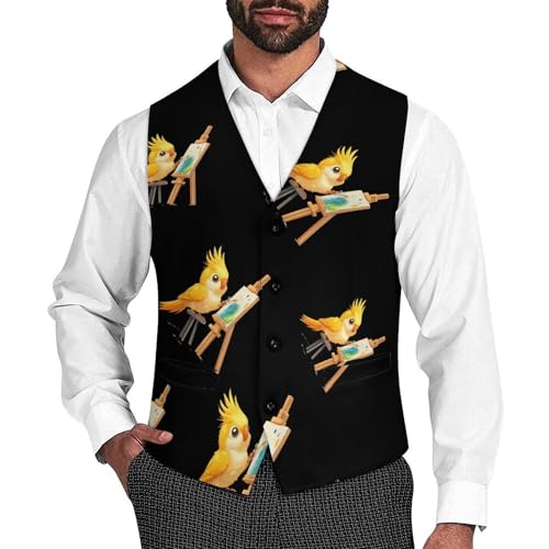 Cockatiel Artist Bird Mens Slim Fit Suit Vest Dress Waistcoat Casual Business Vest