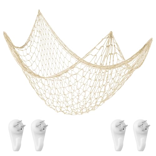 Aolso Fishing Net Decoration, 6.5 X 3.3Ft Nautical Wall Hanging Fish Net