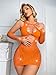Avidlove Fishnet Lingerie Womens Mesh Chemise One Piece Babydoll Mini Dress Lace Sparkle Rhinestone Lingeries for Women Orange