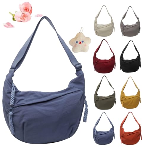 Naturaltly Bag, Large Capacity Women's Fashion Plain Color Nylon Crossbody Hobo Bag, Slouchy Crescent Bags for Travel