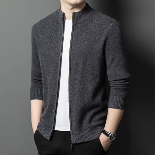 Men's 100% Wool Cardigan Sweater with Full Zipper and Stand-up Collar. Autumn/Winter Solid Color Basic Style3