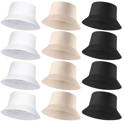 Image of 36 /24 /12 Pcs Bucket Hats for Men Women Bulk Cotton Fishing Cap UV Protection Beach Foldable Solid Color Sun Cap