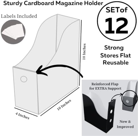 Evelots Magazine File Holder Storage Organizer W/Labels, Assorted, Set of 12