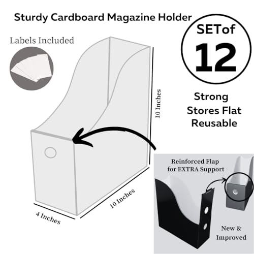 Evelots Magazine File Holder Storage Organizer W/Labels, Assorted, Set of 12