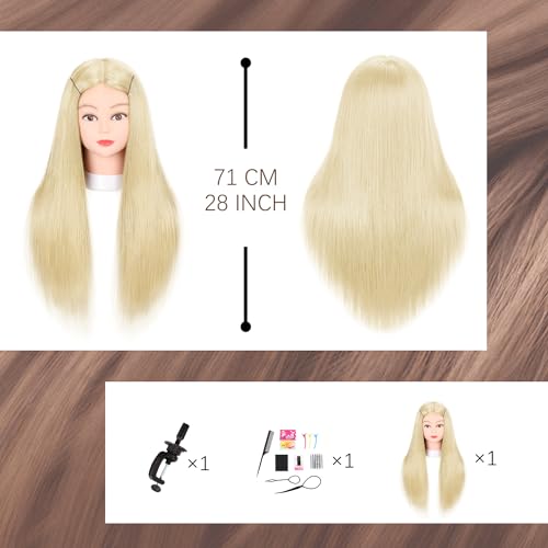 Cosmetology Mannequin Head Human Hair, 26\"-28\" Real Hair Manikin Head for Hair Styling Hairdressing Practice Professional Head with Free Clamp Holder and Tools