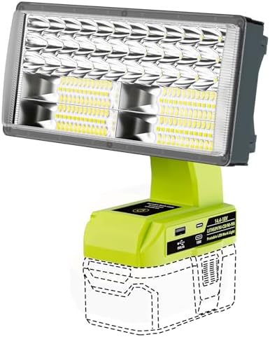 Work Light Cordless Tools Light for Ryobi 18V Battery, 40W Portable LED Work Light with USB & Type-C Output, 4200LM for Construction Renovation & Home Repair Lighting (Battery Not Included)