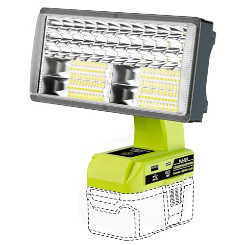 Mewryytuo Work Light Cordless Tools Light for Ryobi 18V Battery, 40W Portable LED Work Light with USB & Type-C Output, 4200LM for Construction Renovation & Home Repair Lighting (Battery Not Included)