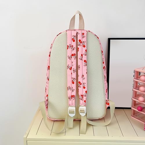 4 Pcs Set Cherry Backpack with Lunch Bag Backpack Set (Pink)2