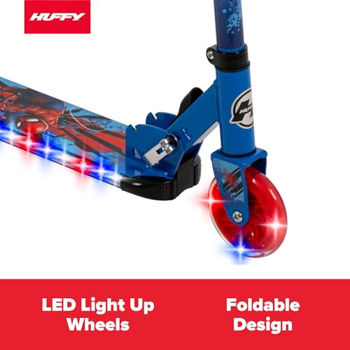 Image of Huffy Disney and Marvel Light Up Kids' Inline Scooters, Multiple Color Options, LED Lights, Ages 5+ Years Old, Adjustable Handlebar, Durable Steel Frame, Foldable, Girls /Boys, 2-Wheels