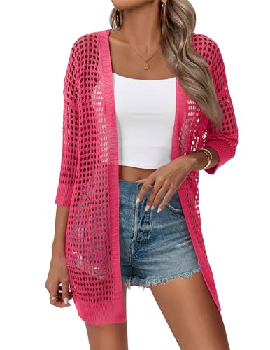 Image of Zeagoo Women's 2026 Summer Crochet Lightweight Cardigan Short Sleeve Boho Kimono Oversized Open Front Sweater Tops