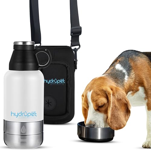 Hydropet Portable Dog Water Bottle (32 oz) - Insulated Dogs & Cats Travel Bottles, Stainless Steel - Detachable Dog Food Bowl and Water Bowl - Great for Daily Walks - Puppy Essentials & Accessories