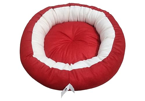 Image of Medium Size Dog Bed for Medium Size Dogs, Puppies, Kitten and cat Bed Velvet Fabric Dual Color Red-Cream Anti Skid Bottom Washable Export Quality Pet Bed