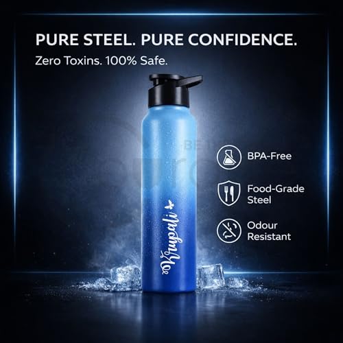 Image of COURAGE Stainless Steel Customize Sipper Water Bottle 1Liter Leak Proof for Fridge Home Office Travel School Kids Boys Girls Adults Sports Gym Yoga - Light Blue - Dark Blue