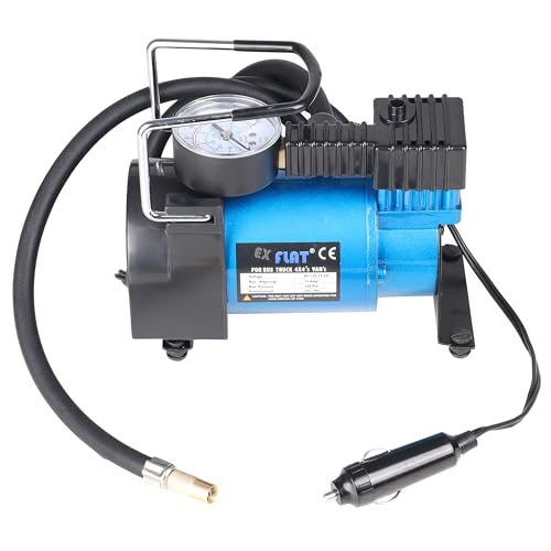 Image of EX Flat i7878 Heavy Duty Metal Electric Car Air Compressor with Pressure Gauge,12V DC Portable Tyre Inflator Air Pump for Car,Trucks,Bus, Bike, Auto & Van, Single Cylinder 150 PSI High Pressure